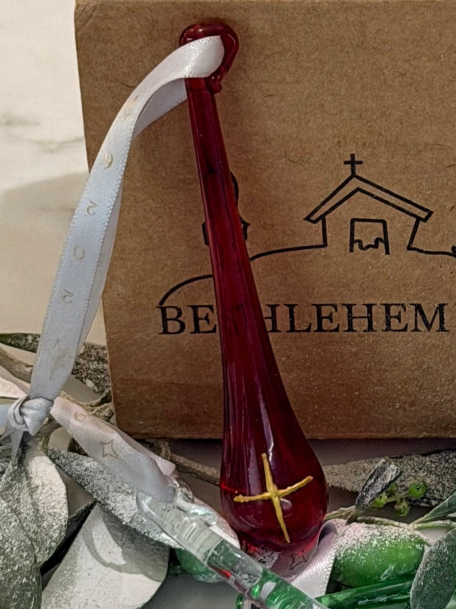 2026 Red with Gold Cross Tear Drop Bauble