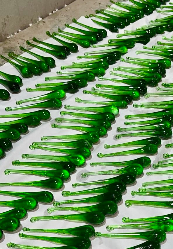 2026 Green with Golden Tree Tear Drop Bauble