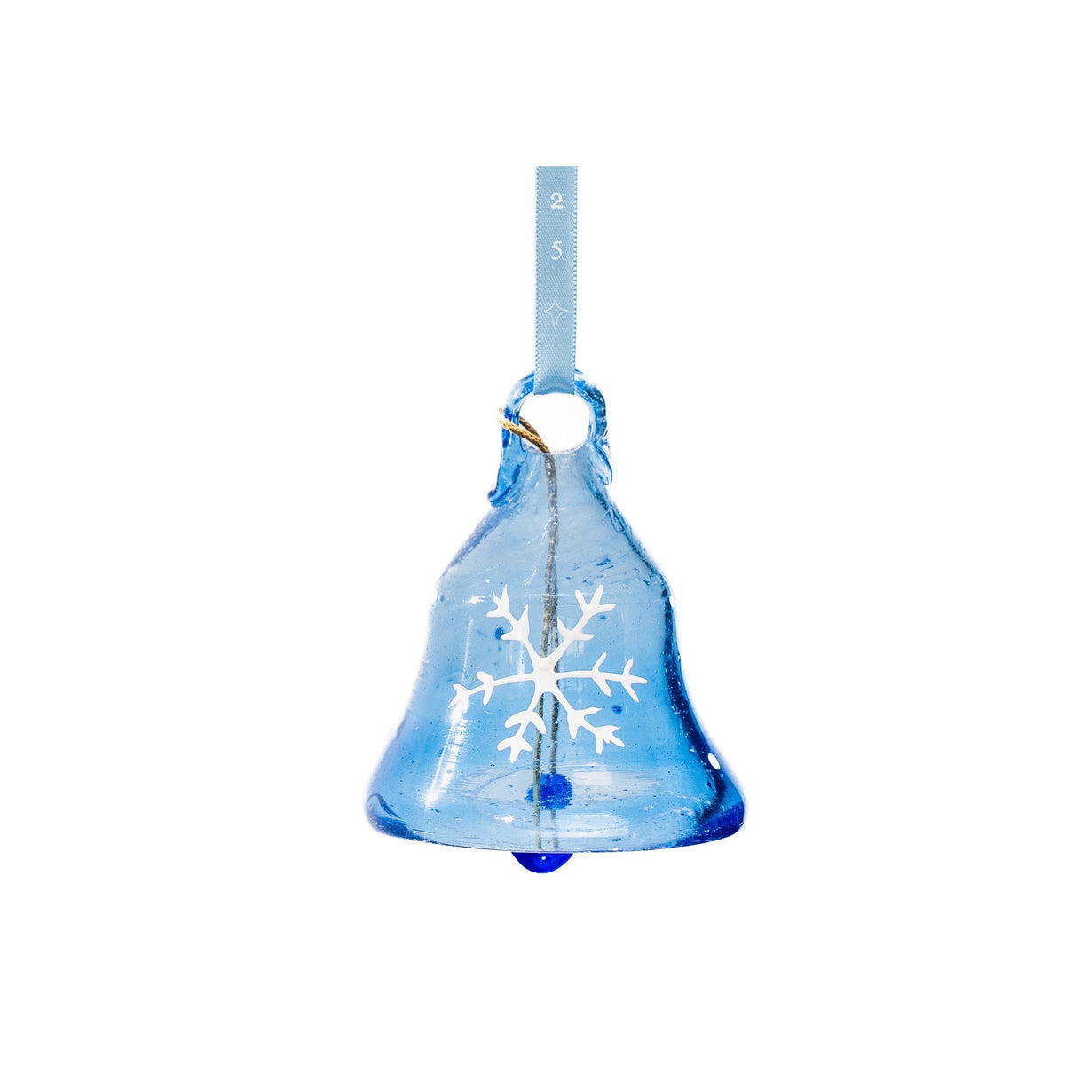 Dark Blue Glass Bell with White Snowflake