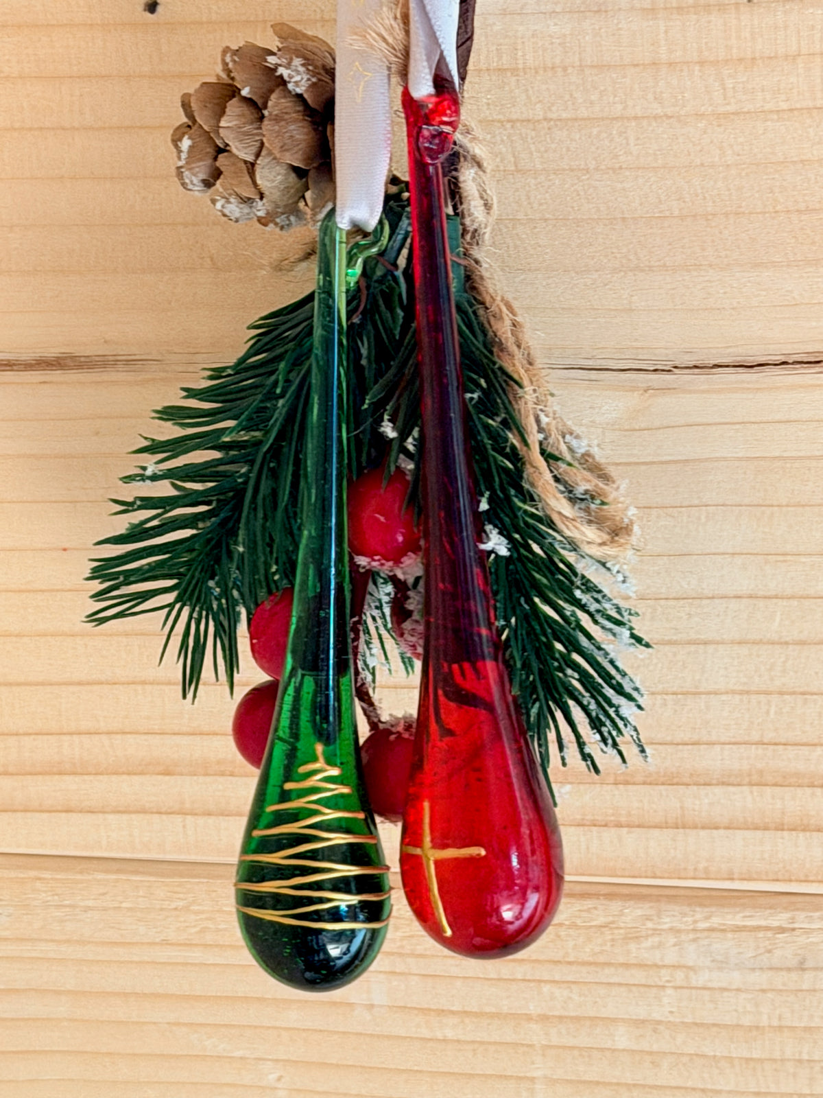 2026 Red with Gold Cross Tear Drop Bauble