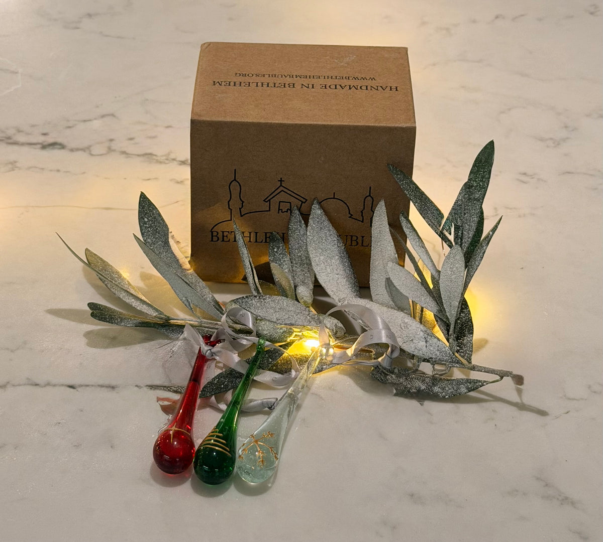 2026 Green with Golden Tree Tear Drop Bauble