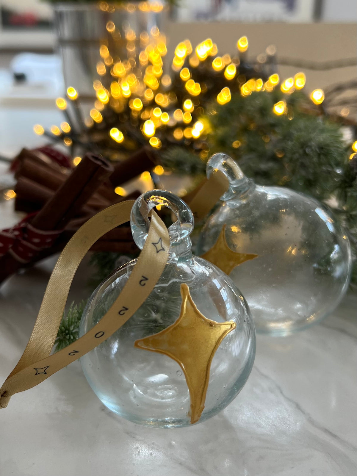 Bethlehem Baubles Clear glass bauble painted with gold Star