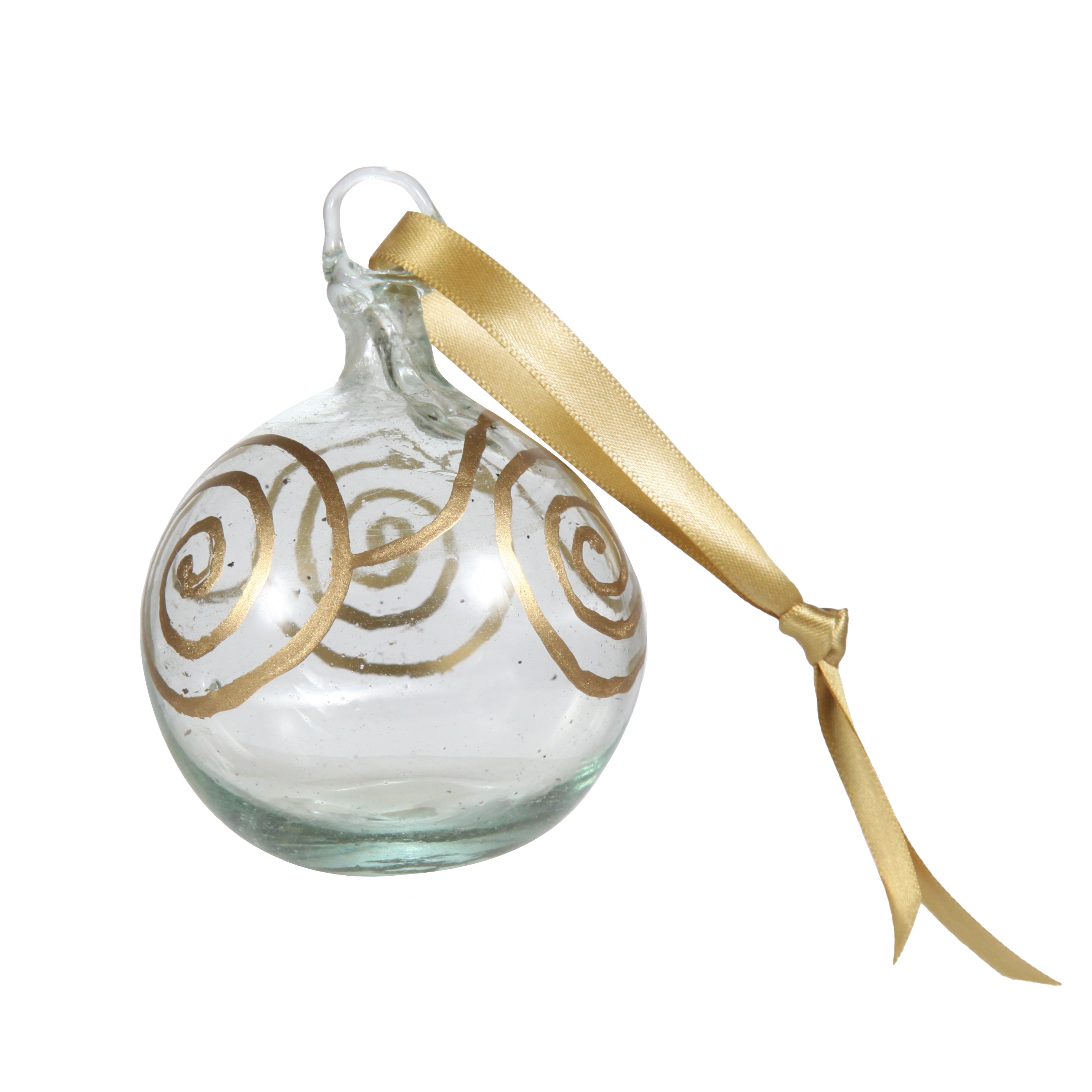 Bethlehem Baubles Clear glass  Christmas Decoration with gold squirl and gold ribbon