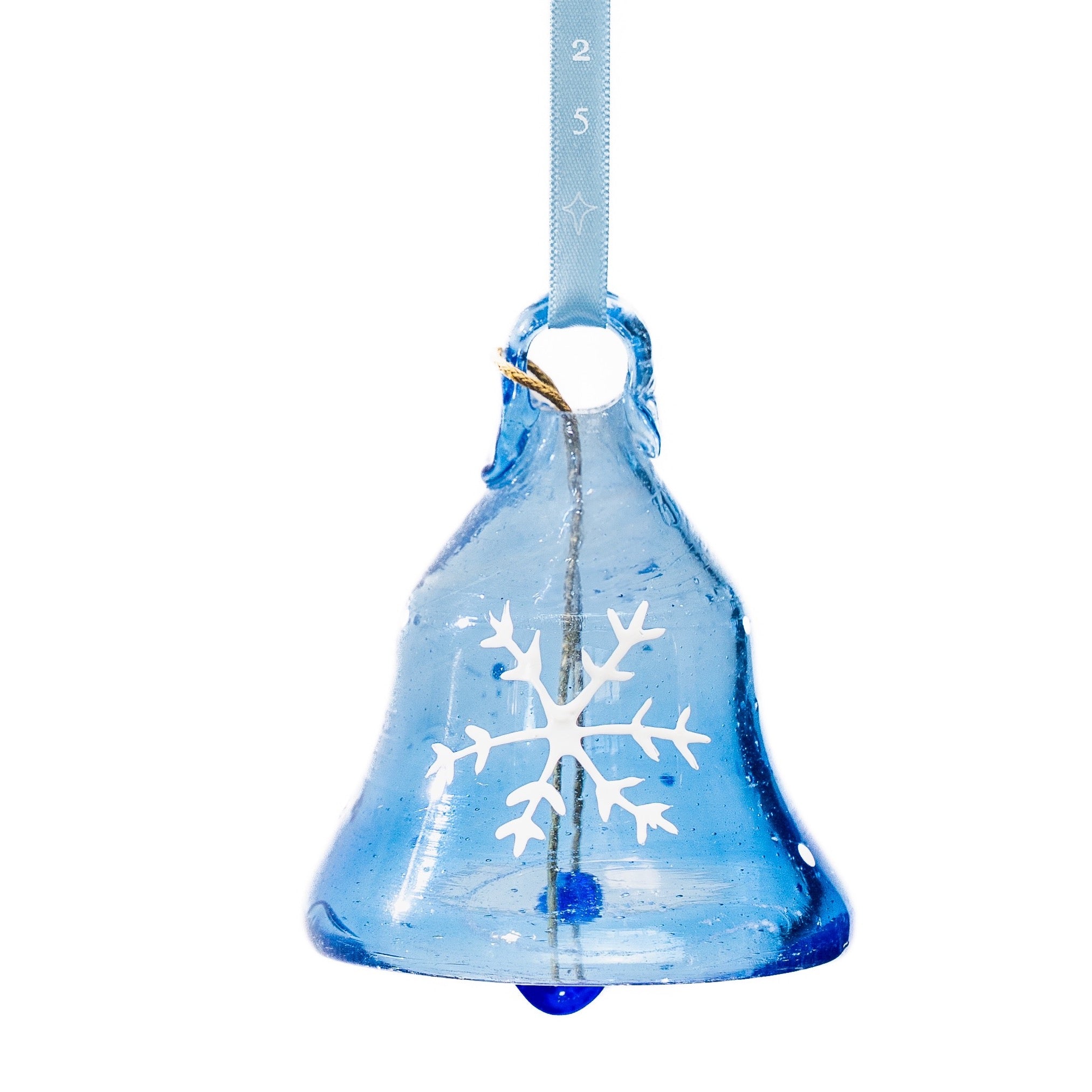 Dark Blue Glass Bell with White Snowflake