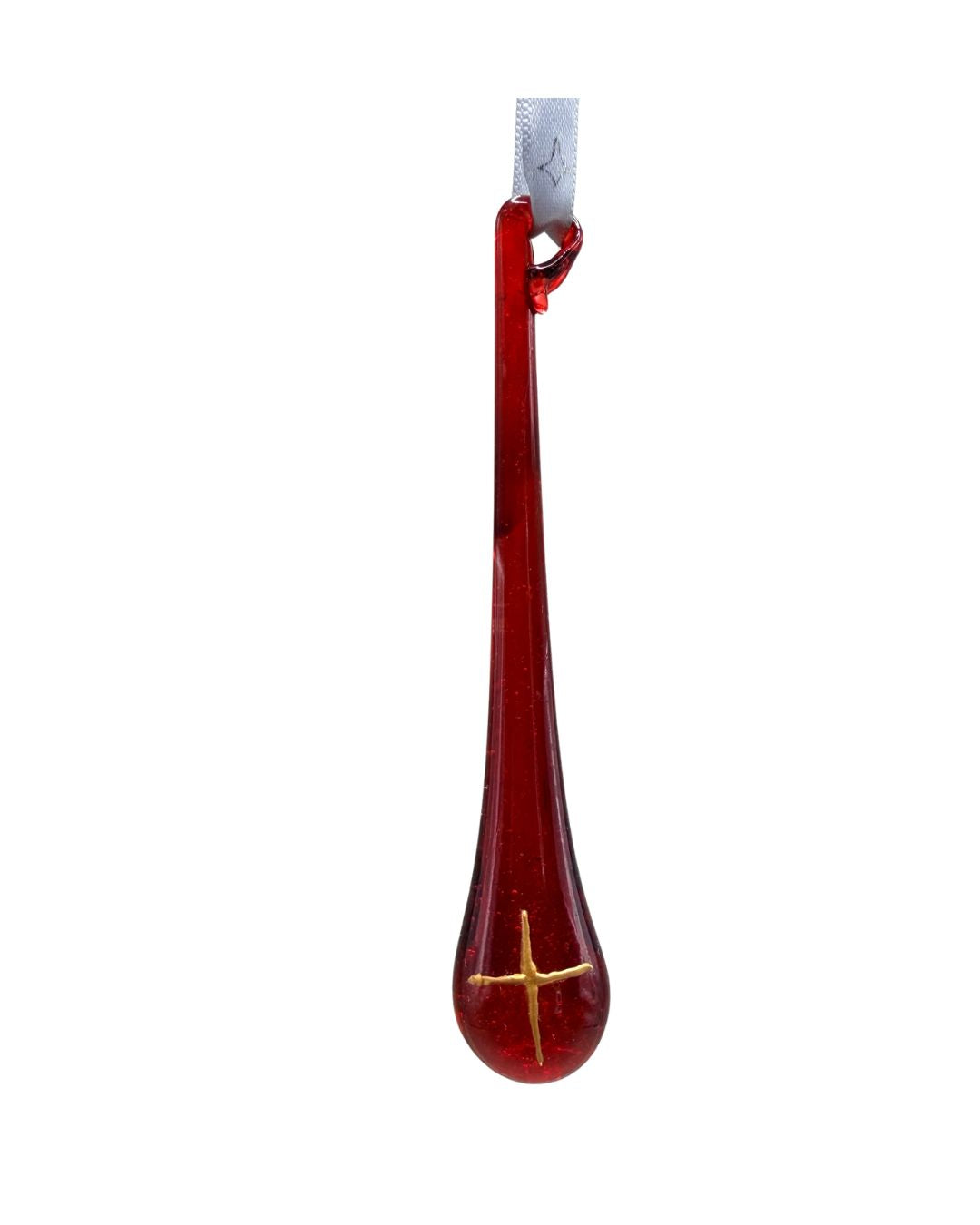 2026 Red with Gold Cross Tear Drop Bauble