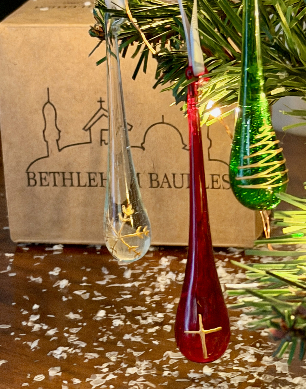 2026 Red with Gold Cross Tear Drop Bauble