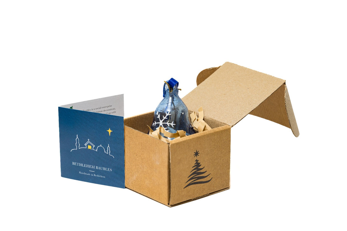 Dark Blue Glass Bell with White Snowflake