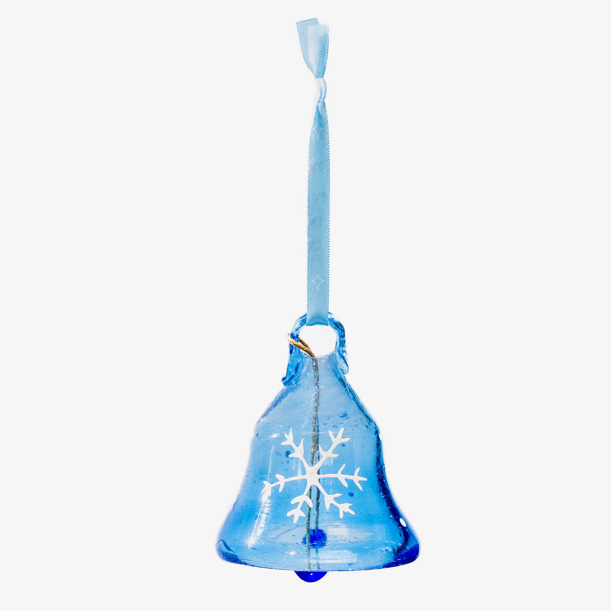 Dark Blue Glass Bell with White Snowflake