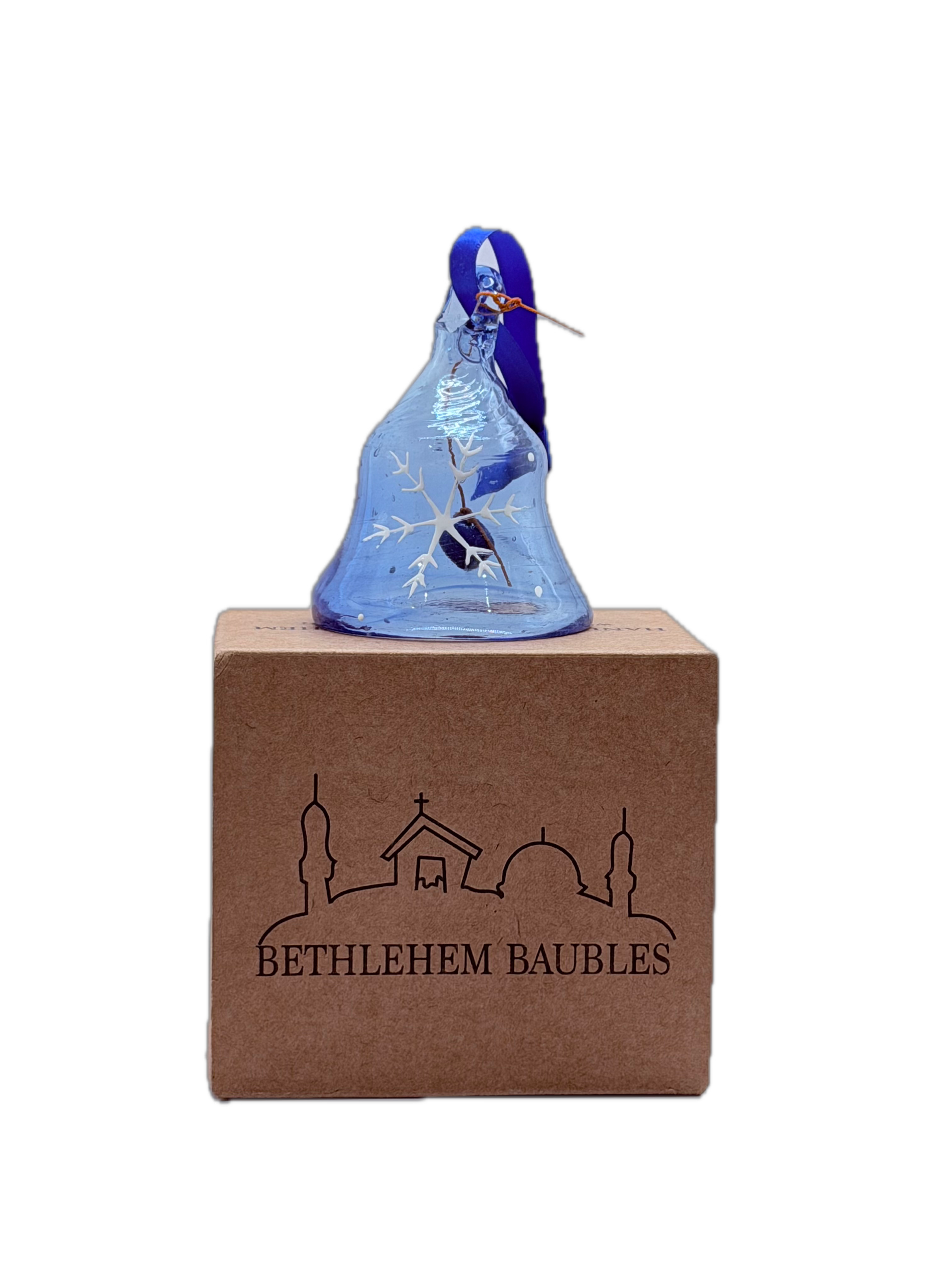 Dark Blue Glass Bell with White Snowflake