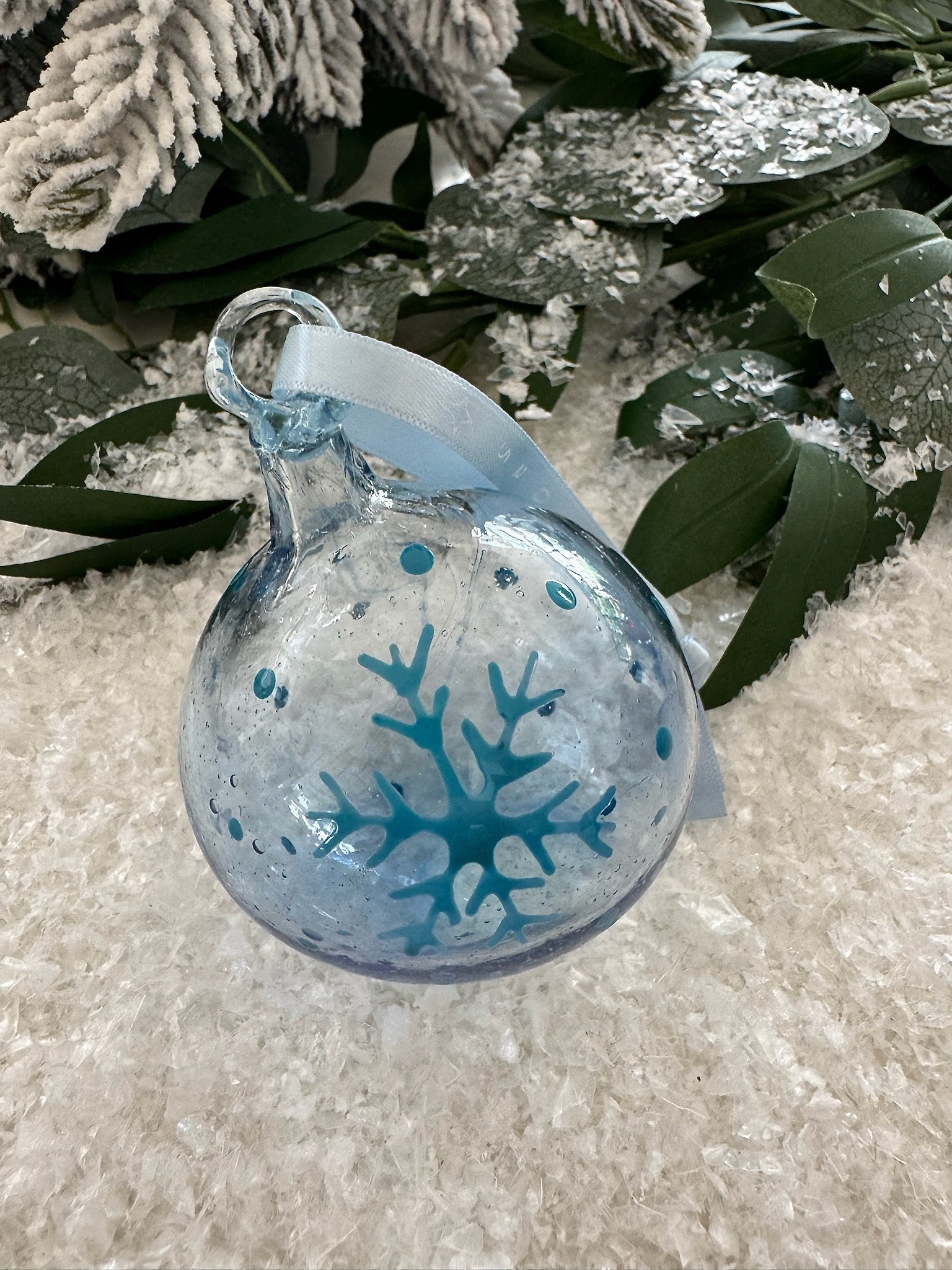 Glass Christmas decoration with snowflake decoration made in Palestine
