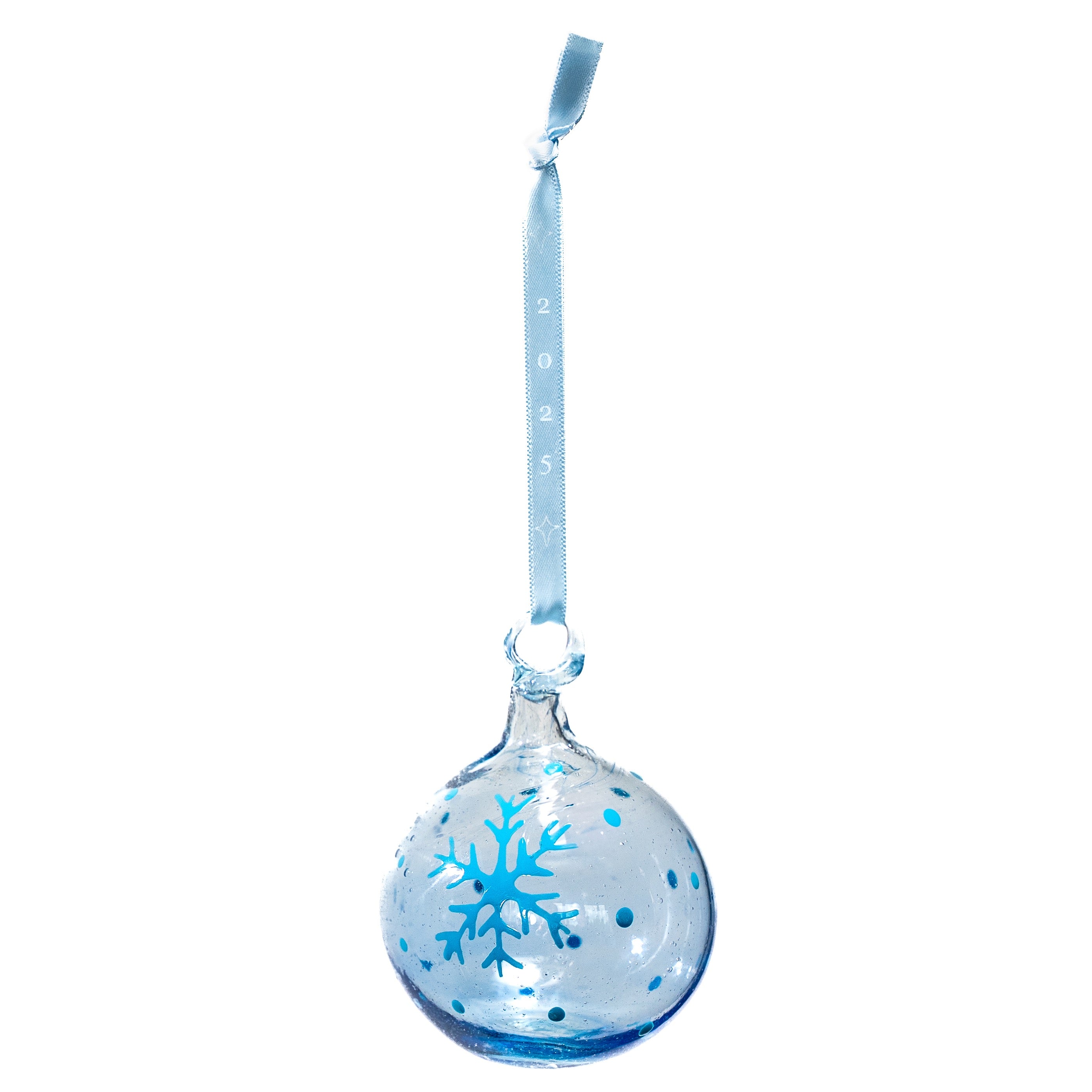 Ice Blue glass bauble with Blue Snowflake