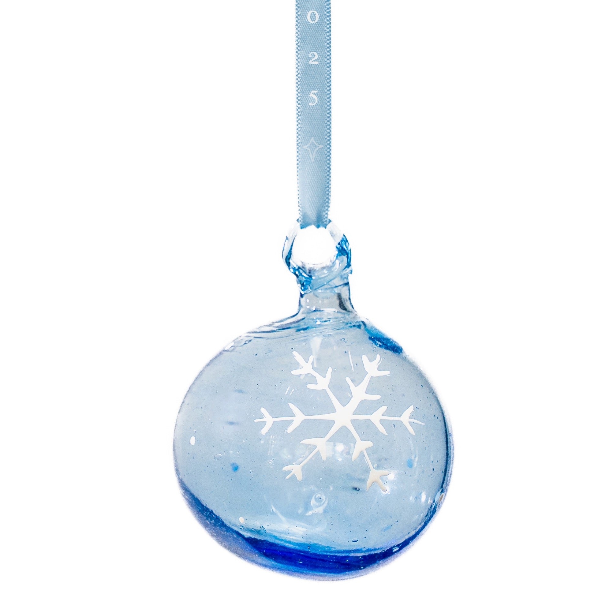 Ice Blue Glass Bauble with White Snowflake