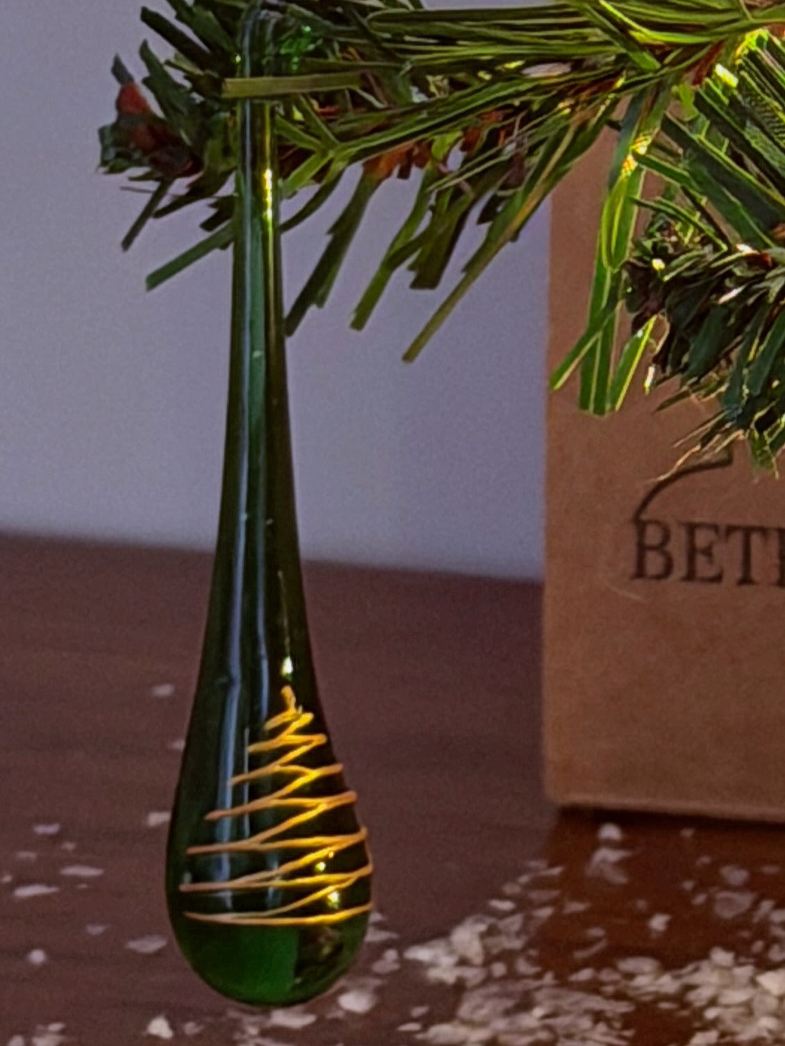 2026 Green with Golden Tree Tear Drop Bauble